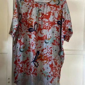 LuLaRoe Tunic Top Women's Large Floral Gray Orange Casual Comfort